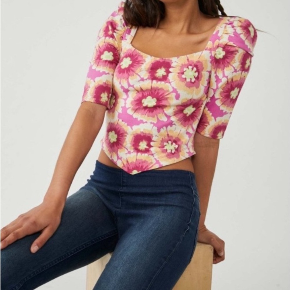 Free People Give Me More Top in Pop Combo Size XS Floral Bohemian Cropped